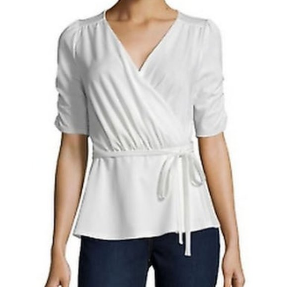 John Paul Richard Women's Ruched Belted Top White , Size Small - Picture 1 of 1